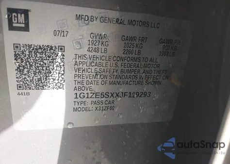 2018 Chevrolet Malibu Premier z USA, uszkodzony, nr VIN 1G1ZE5SXXJF119293